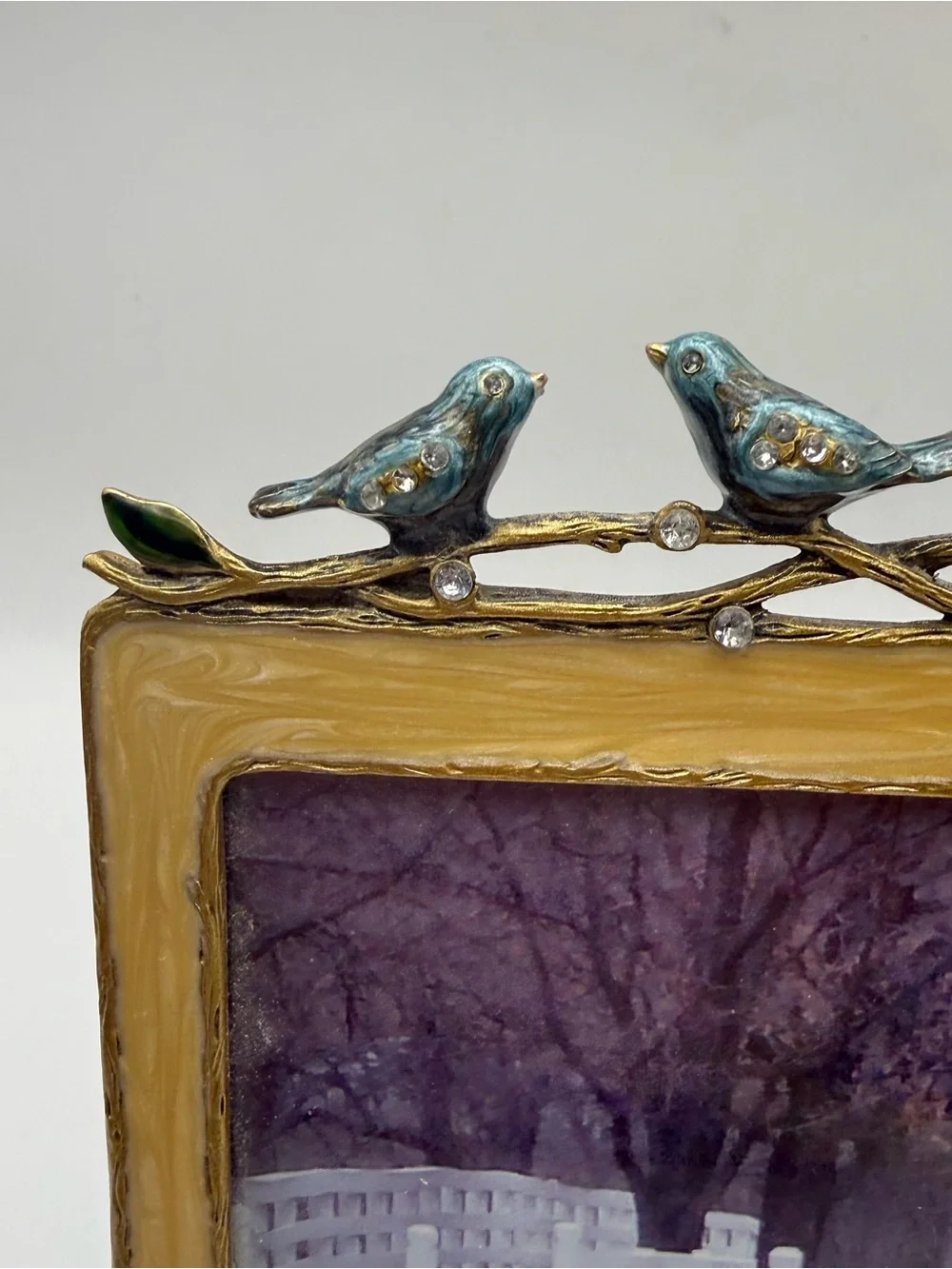 Pier 1 Imports Enameled Metal Bird Picture Frame 4x6 Cottagecore Rhinestone VTG